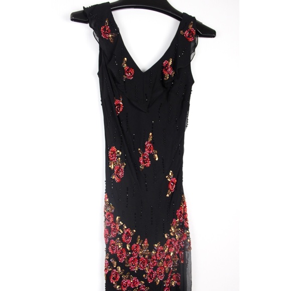 Danza Silk Floral Beaded Hi Low Dress VNeck Ruffle - Picture 5 of 8